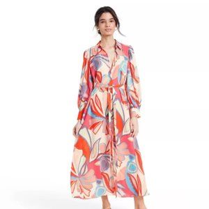 Mixed Floral Long Sleeve Robe Dress